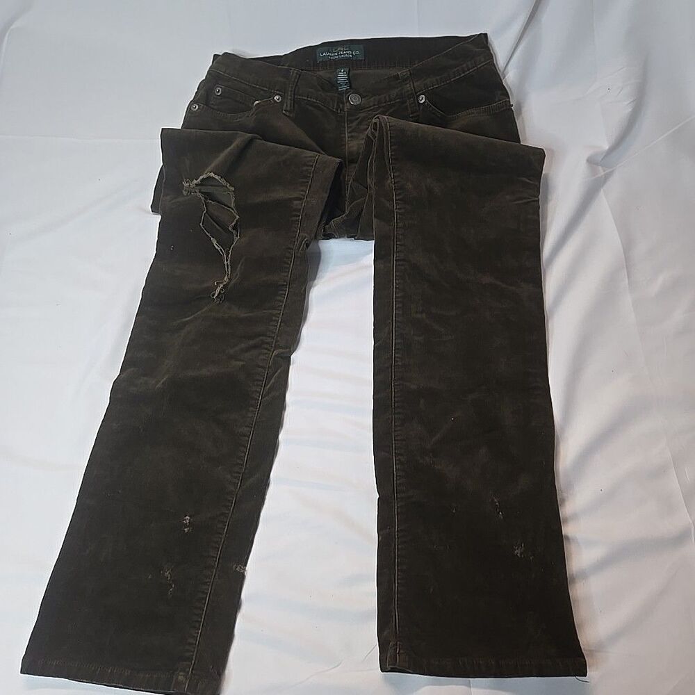 Lauren Ralph Lauren Green Corduroy Pants for Women 8 Thrashed Grunge Y2K